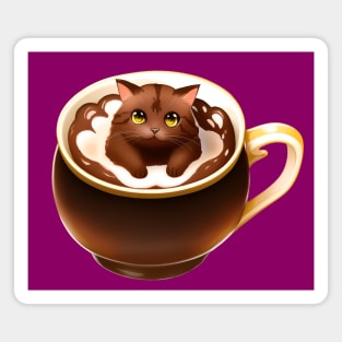 Chocolate Cat in a Tea Cup Magnet